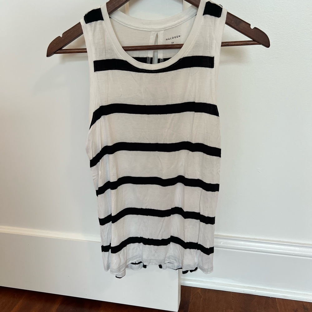 Halogen Black and White Striped Tank Top